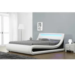 Manželská posteľ MANILA 180x200 cm s LED osvetlením biela / čierna ekokoža