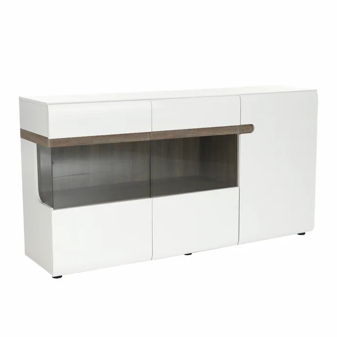 Komoda LYNATET 42 3D biela extra vysoký lesk HG + dub sonoma truflový