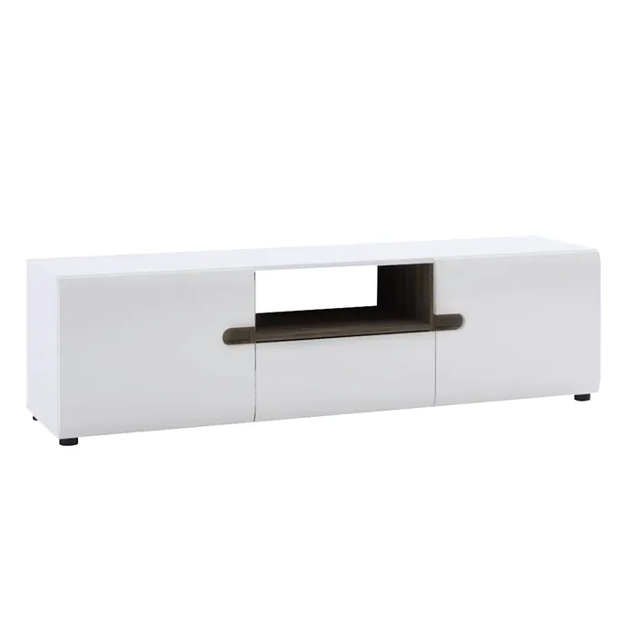 Komoda LYNATET 50 2D-1S biela extra vysoký lesk HG + dub sonoma truflový