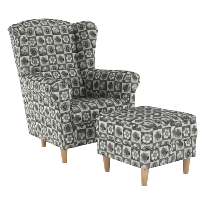 Kreslo ASTRID ušiak s taburetom patchwork N1