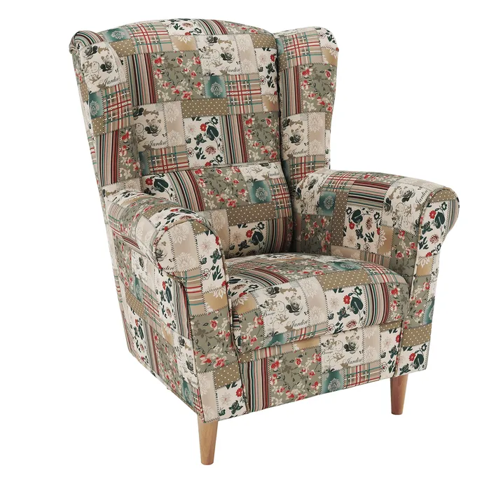 Kreslo CHARLOT ušiak látka patchwork Viorica 1