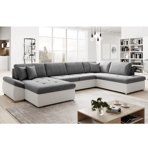 Sedacia súprava MATAR U ekokoža biela / látka Soro 93 sivá pravé prevedenie