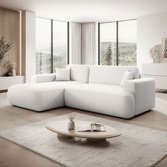 Sedacia súprava GARY látka Lambi 07 biela ľavé prevedenie