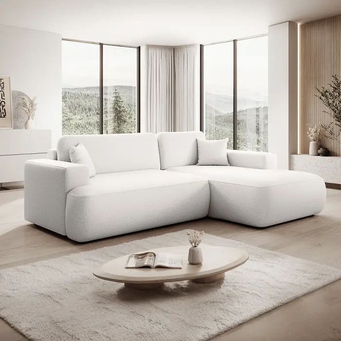 Sedacia súprava GARY látka Lambi 07 biela pravé prevedenie