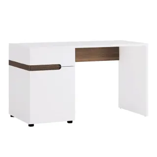PC stôl LYNATET 80 biela extra vysoký lesk HG + dub sonoma truflový