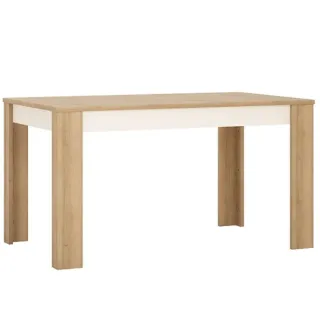 LEONARDO jedálenský stôl rozkladací dub riviera + biela extra vysoký lesk HG