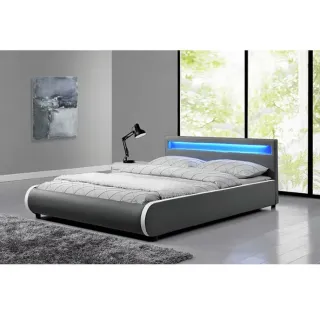 Manželská posteľ DULCEA s RGB LED osvetlením sivá ekokoža 160x200 cm